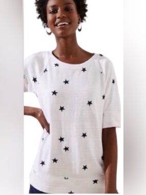 BonWorth White  embroidered Star Print Women's short sleeve sweatshirt top